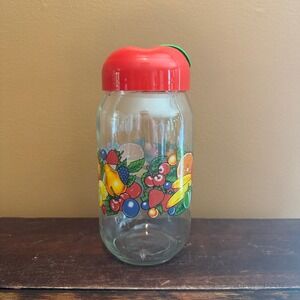 Vintage 1980s 1990s Retro Fruit Motif Food Storage Canister‎ with Apple Lid